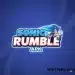 "Sonic Rumble APK logo with Sonic running, bold colorful 3D letters, playful and energetic gaming style."